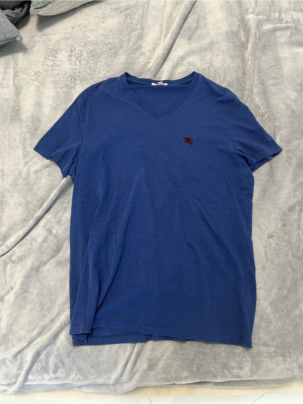 Burberry Men's Navy V-Neck Tee with Small Logo